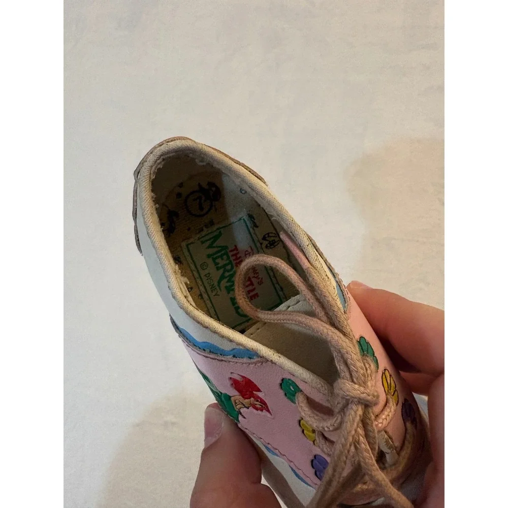 Vintage Disney The Little Mermaid Ariel Toddler Shoes Oxfords Pink White Size 7